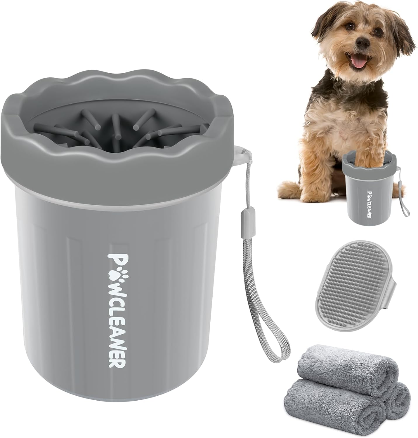 Limpiador de Patas para Perros y Gatos | Vaso con Cepillo de Silicona Suave + 3 Toallas Absorbentes | Disponible en Talles S, M y L